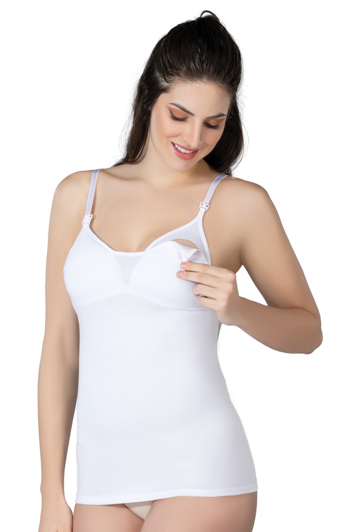 Padded Modal Cotton Nursing Camisole Tank Top Curvy-Friendly White - 1413