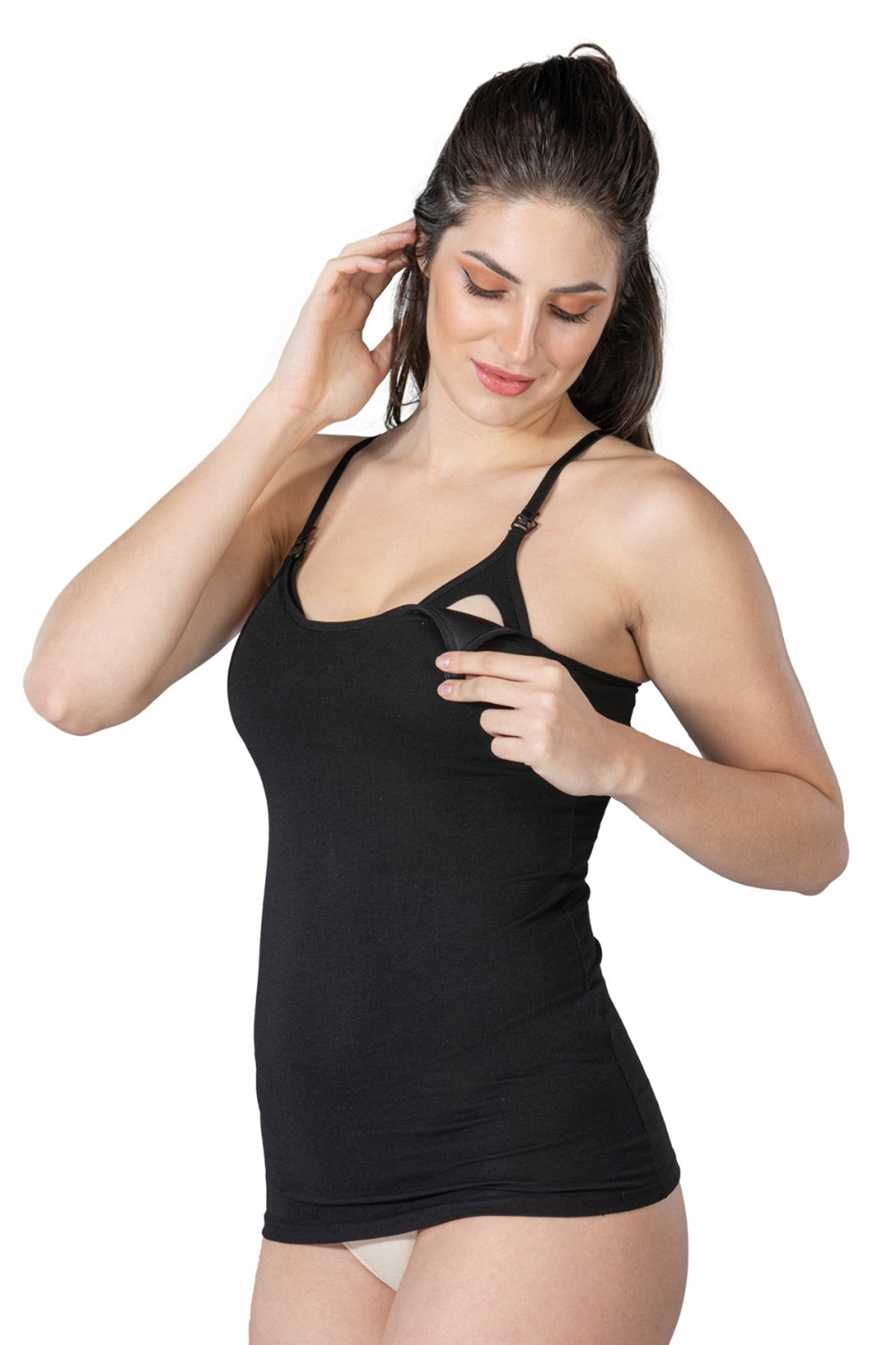 Padded Modal Cotton Nursing Camisole Tank Top Curvy-Friendly Black - 1413