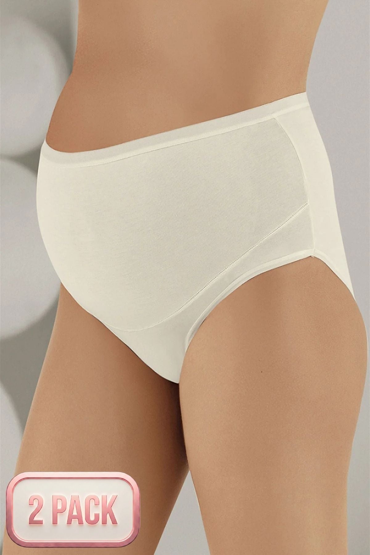 2-Pack Over-Bump Full Coverage Cotton Maternity Panties & Briefs Bump Support Panel Ecru - 142