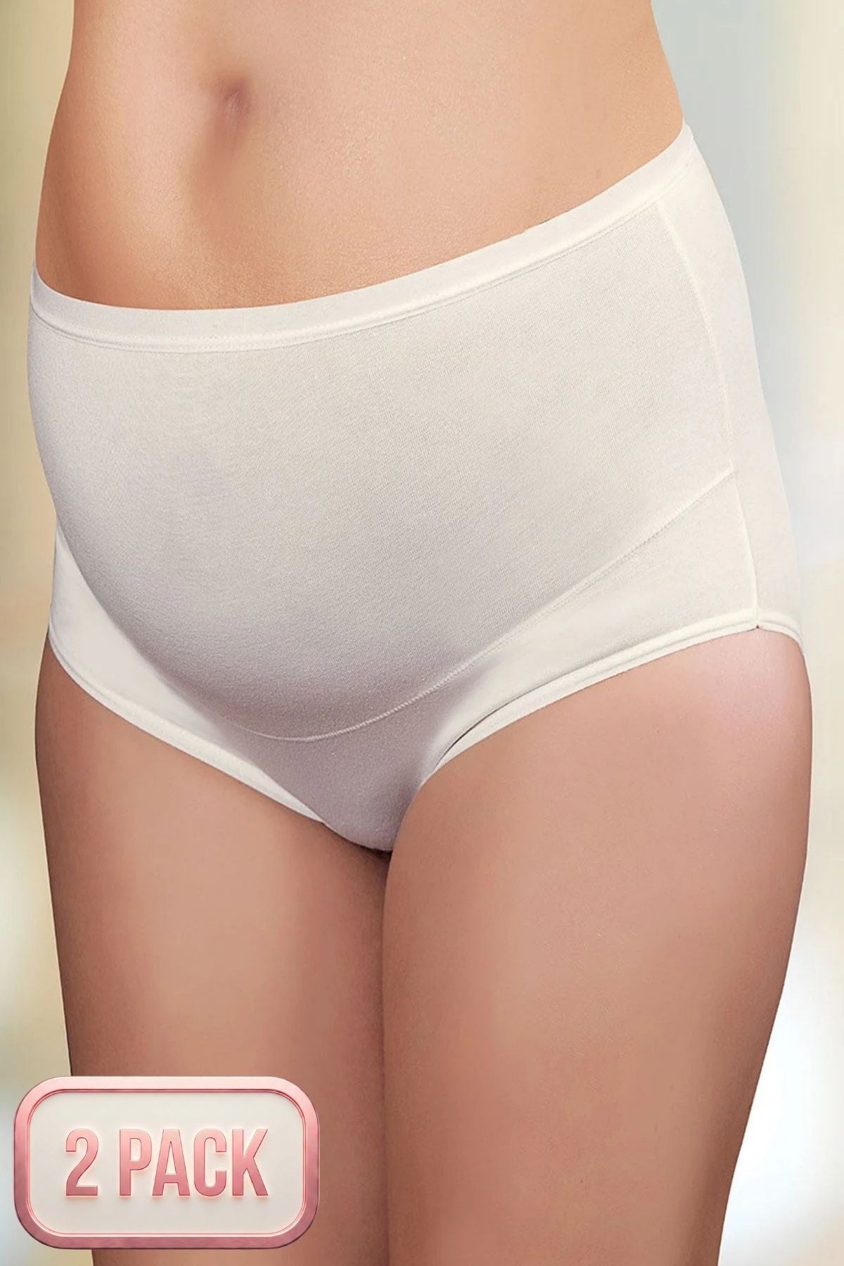 2-Pack Over-Bump Full Coverage Cotton Maternity Panties & Briefs Bump Support Panel White - 142