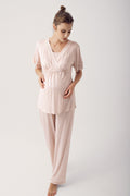 Polka Dot Double Breasted Maternity Feeding-Friendly Pajama Set Beige - S14206