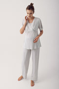 Polka Dot Double Breasted Maternity Feeding-Friendly Pajama Set Grey - S14206