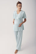 Polka Dot Double Breasted Maternity Feeding-Friendly Pajama Set Green - S14206
