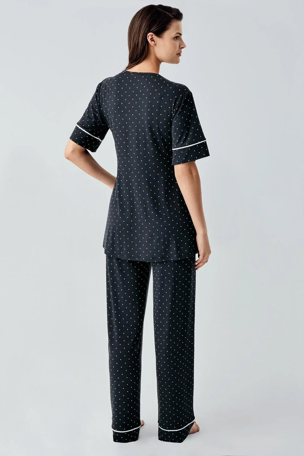 Polka Dot Double Breasted Maternity Feeding-Friendly Pajama Set Black - S14206
