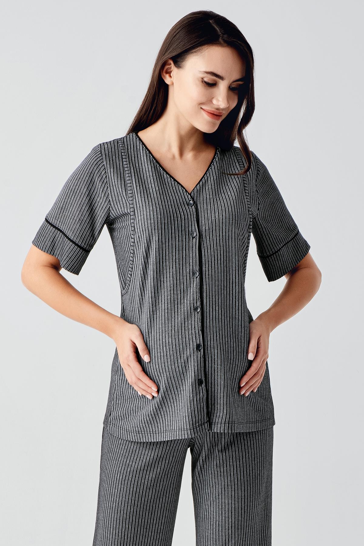 Double Breastfeeding Maternity Feeding-Friendly Pajama Set Black - S14209