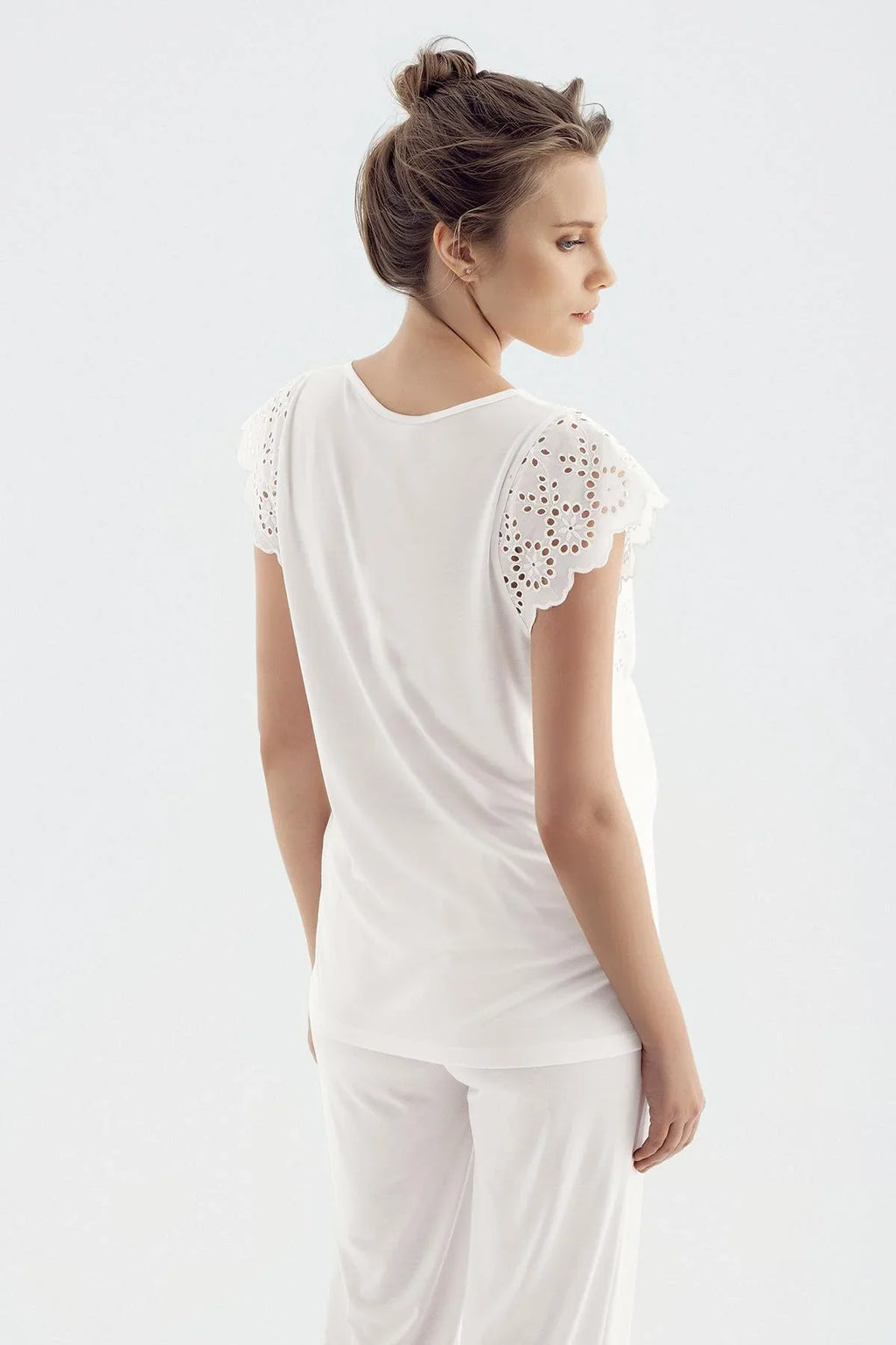 Woven Double Breasted Maternity Feeding-Friendly Pajama Set Ecru - S14213