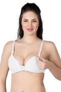 Plunge V-Neck Modal Cotton Wire-Free with Soft Padding Nursing Bra Shaping & Lifting White - 1422