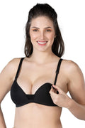 Plunge V-Neck Modal Cotton Wire-Free with Soft Padding Nursing Bra Shaping & Lifting Black - 1422