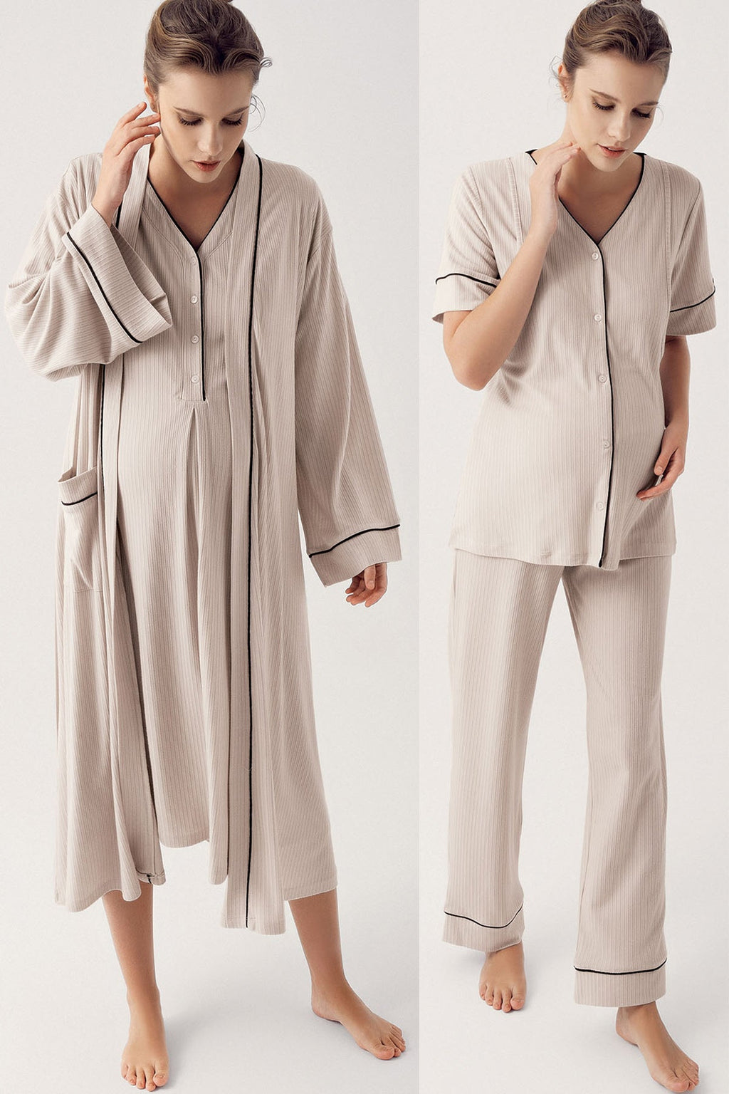 Double Breastfeeding 4-Piece Maternity Feeding-Friendly Set Beige - S406209