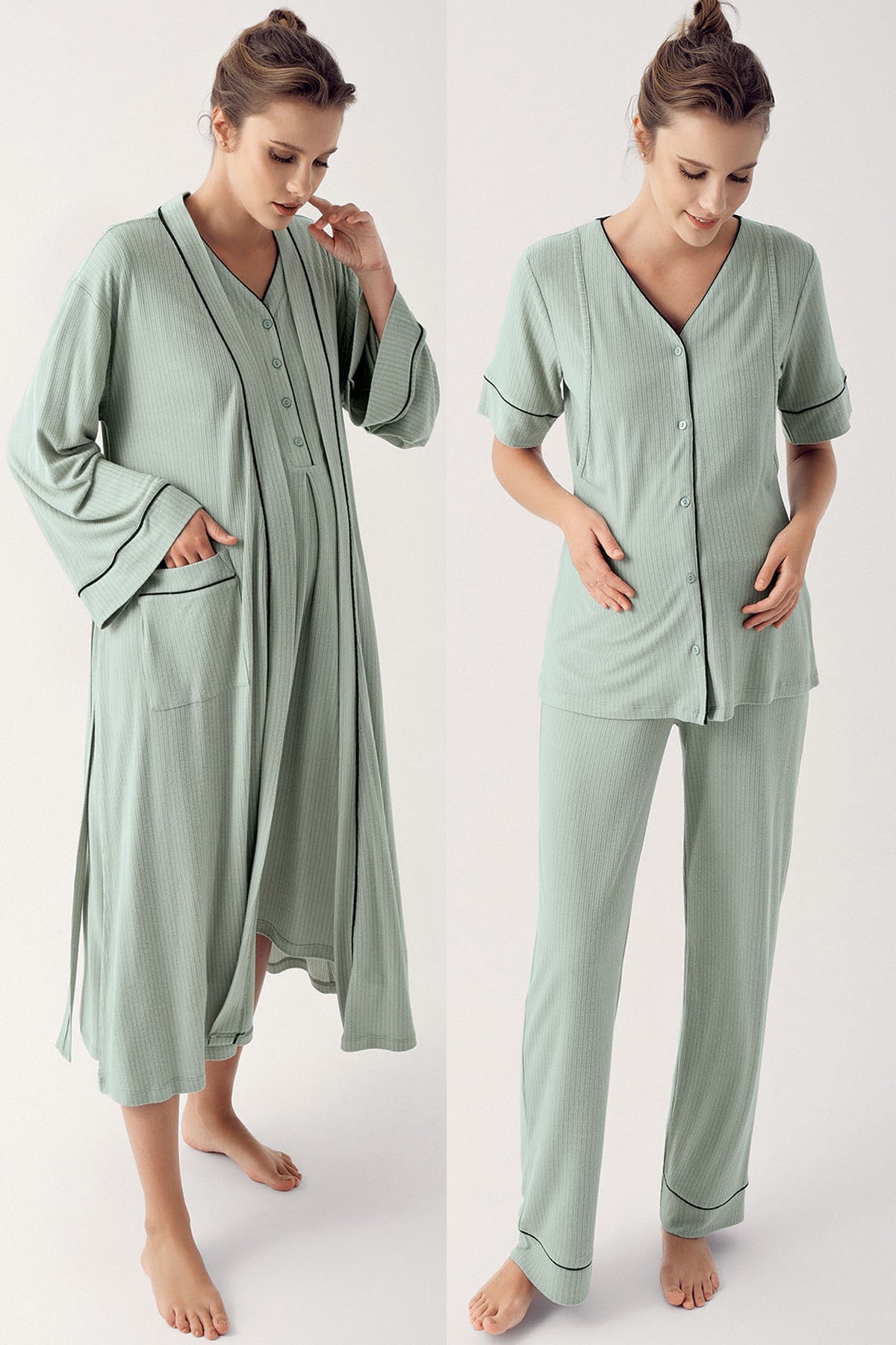 Double Breastfeeding 4-Piece Maternity Feeding-Friendly Set Green - S406209