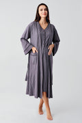 Double Breastfeeding Maternity Feeding-Friendly Nightgown & Robe Set Purple - S14406
