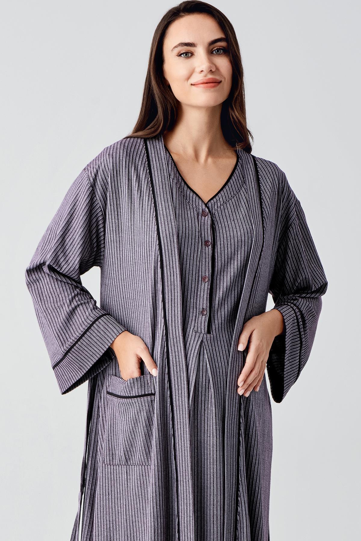 Double Breastfeeding Maternity Feeding-Friendly Nightgown & Robe Set Purple - S14406
