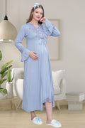 Lace Detailed Maternity Feeding-Friendly Nightgown & Robe Set Blue - C1518