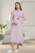 Lace Detailed Maternity Feeding-Friendly Nightgown & Robe Set Dried Rose - C1518
