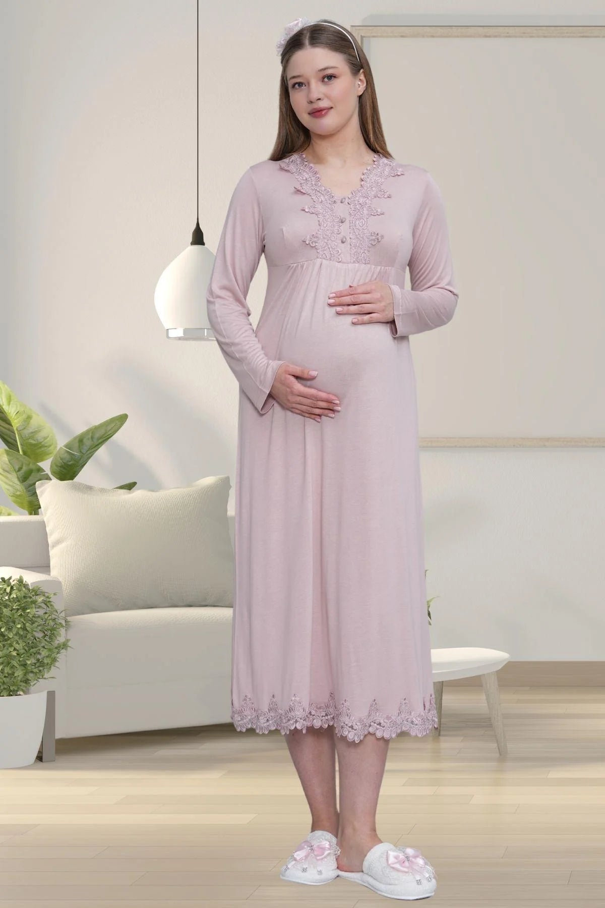 Lace Detailed 4-Piece Maternity Feeding-Friendly Set Dried Rose - C1519