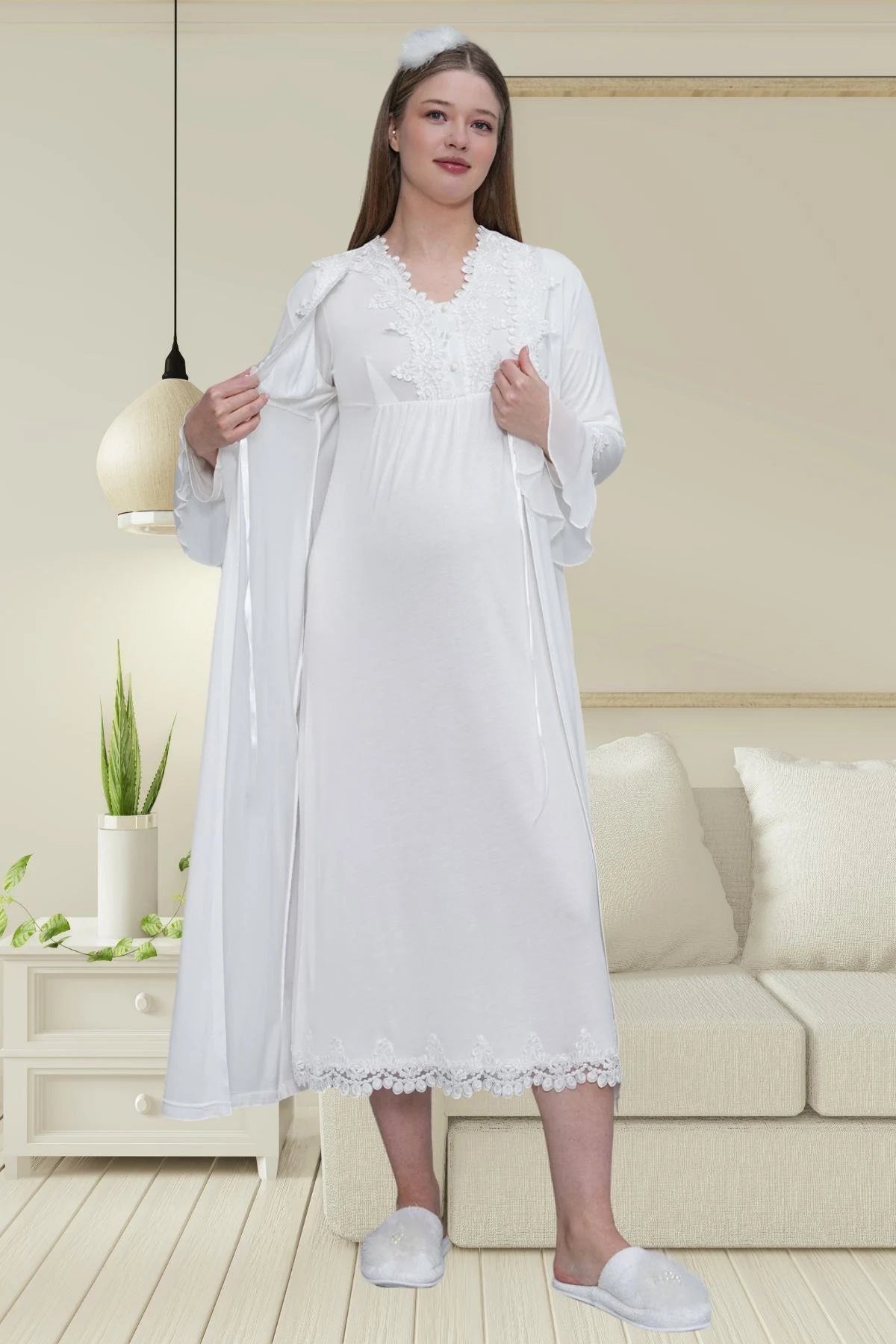 Lace Detailed 4-Piece Maternity Feeding-Friendly Set Ecru - C1519