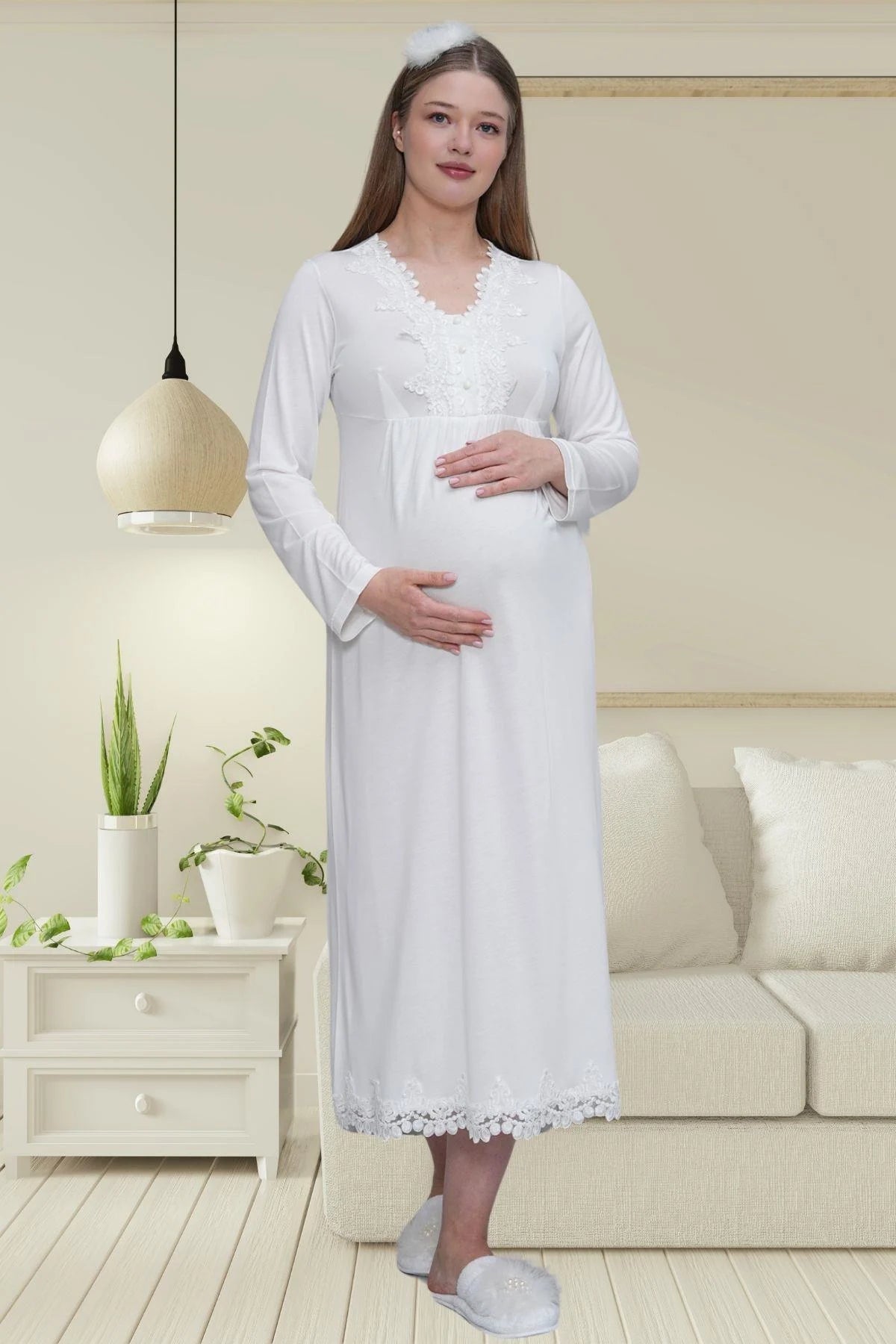 Lace Detailed 4-Piece Maternity Feeding-Friendly Set Ecru - C1519