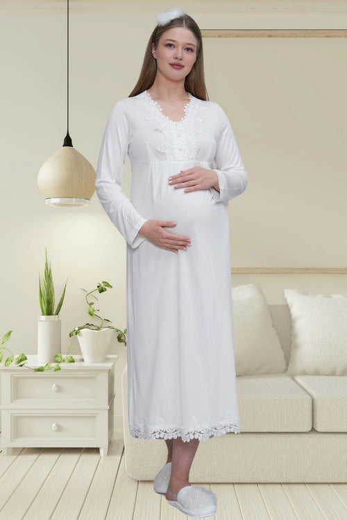 Lace Detailed 4-Piece Maternity Feeding-Friendly Set Ecru - C1519