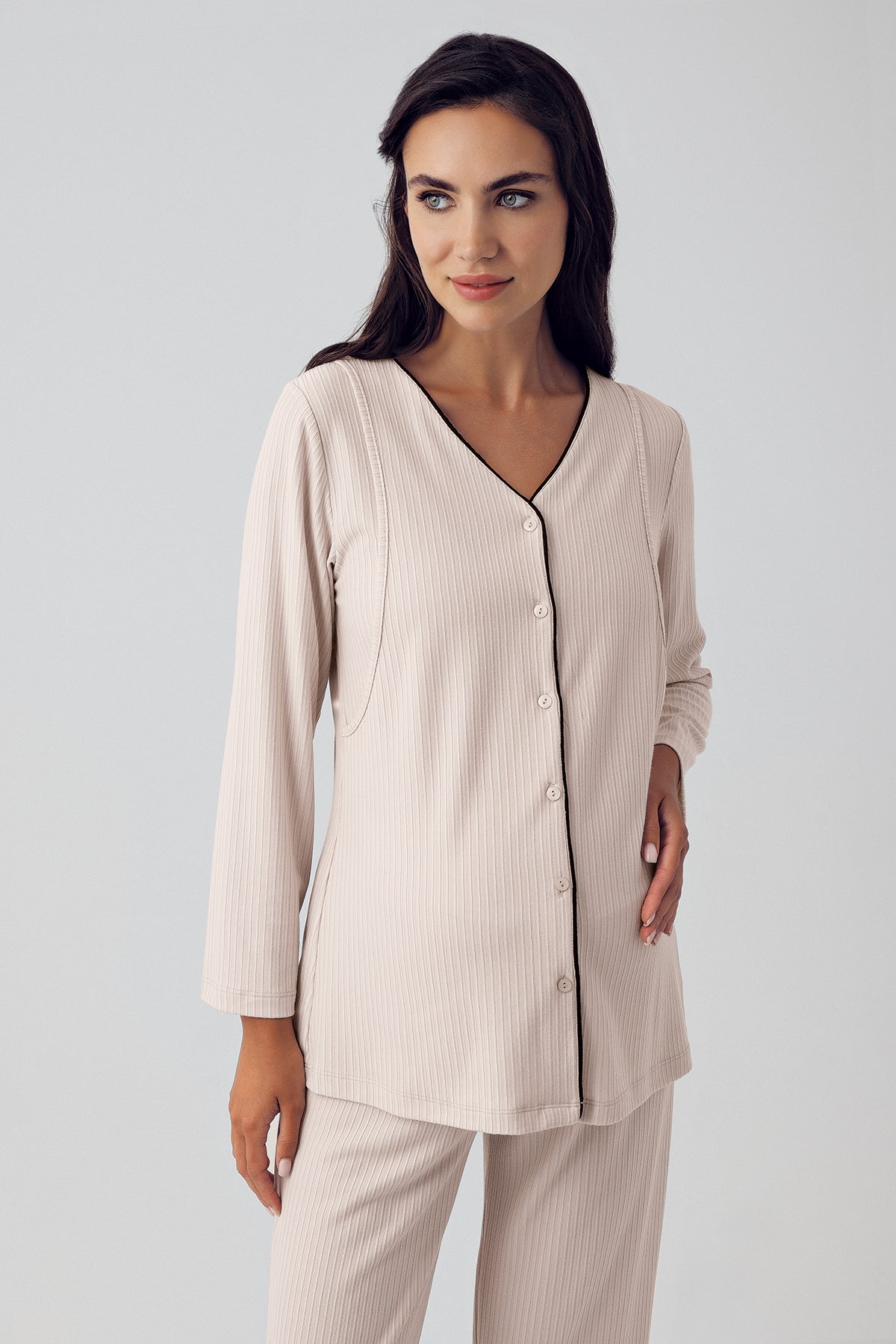 Double Breastfeeding Maternity Feeding-Friendly Pajama Set Beige - S15207