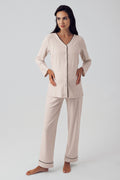Double Breastfeeding Maternity Feeding-Friendly Pajama Set Beige - S15207