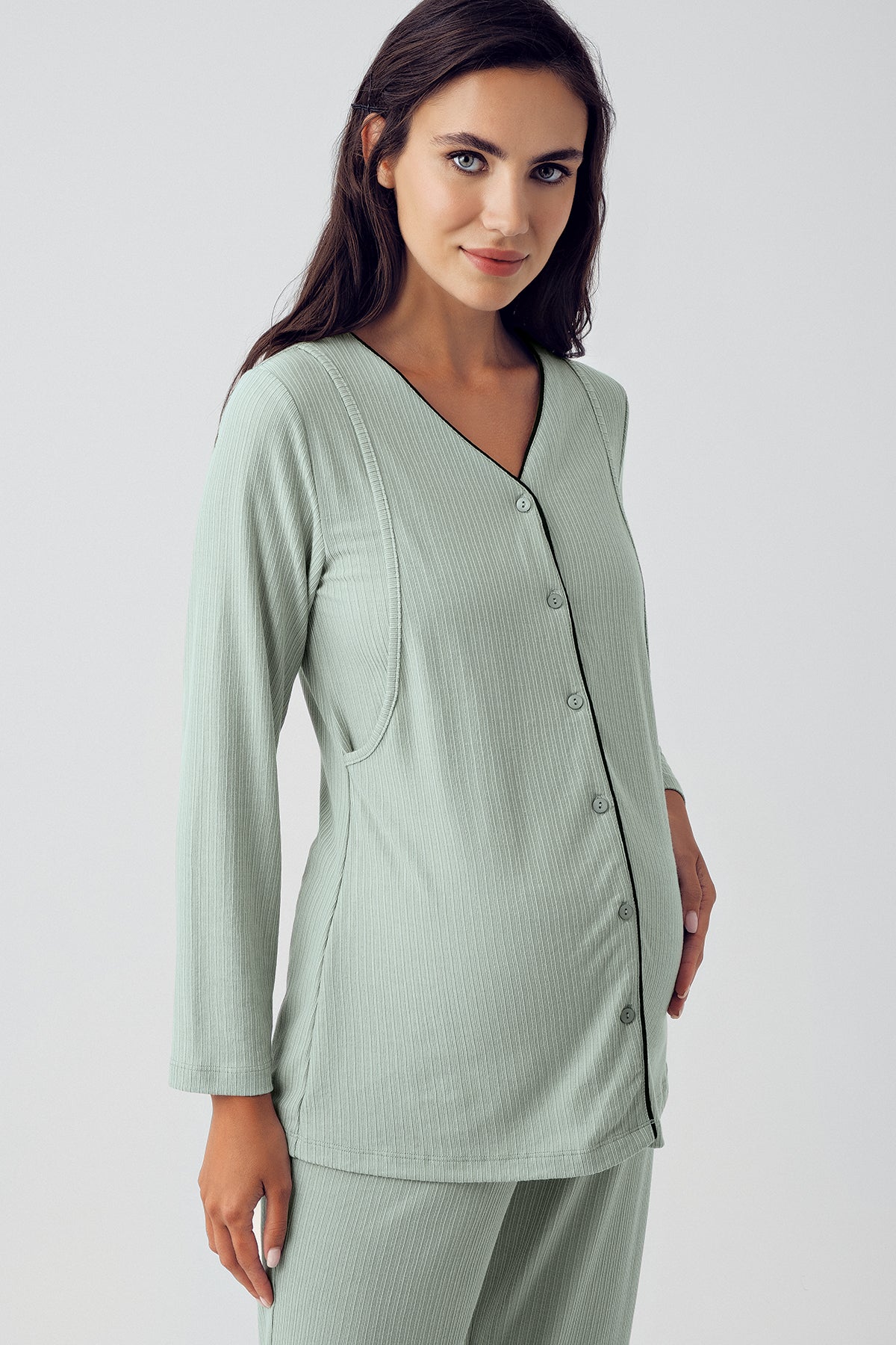 Double Breastfeeding Maternity Feeding-Friendly Pajama Set Green - S15207