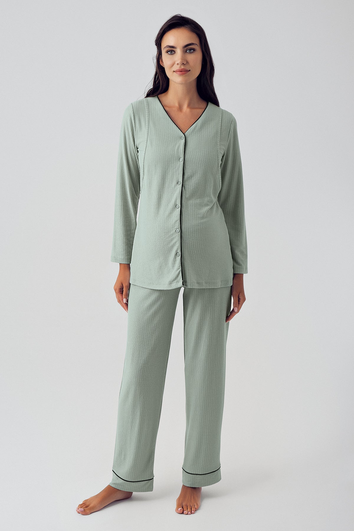 Double Breastfeeding Maternity Feeding-Friendly Pajama Set Green - S15207