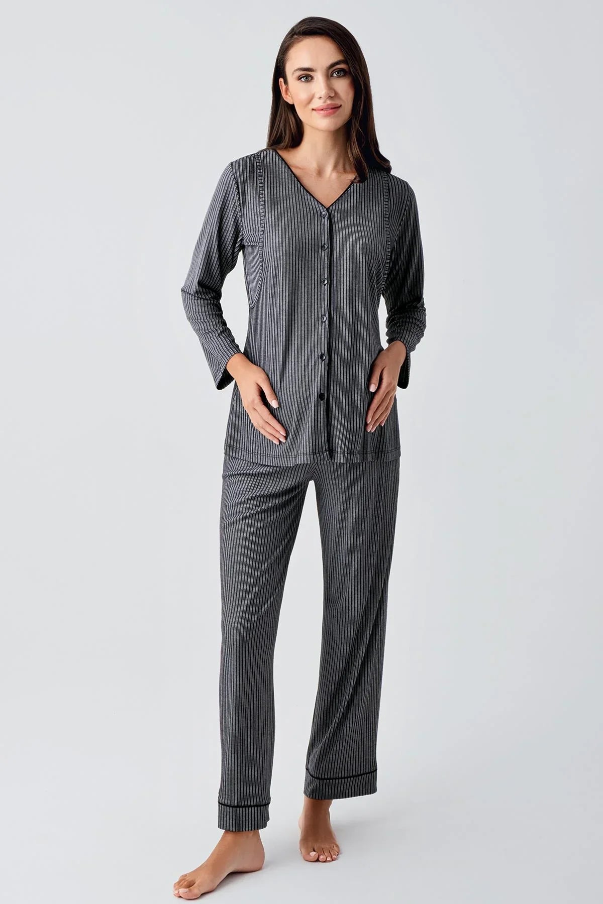 Double Breastfeeding Maternity Feeding-Friendly Pajama Set Black - S15207