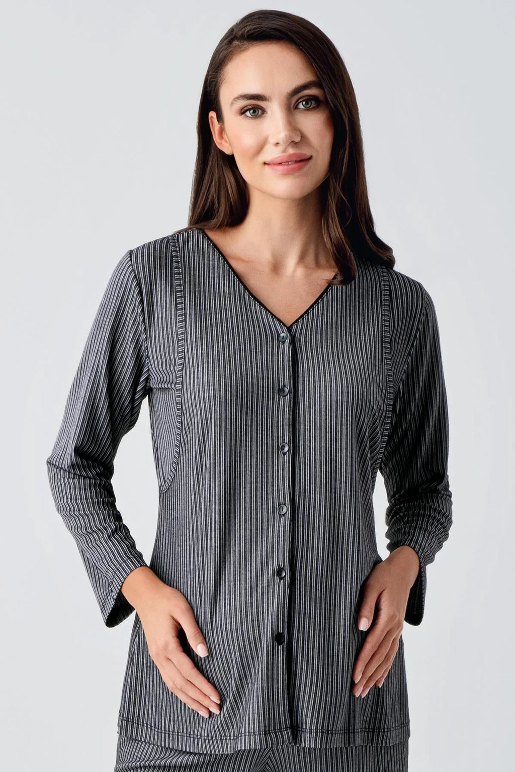 Double Breastfeeding 3-Piece Maternity Feeding-Friendly Pajama & Robe Set Black - S15307