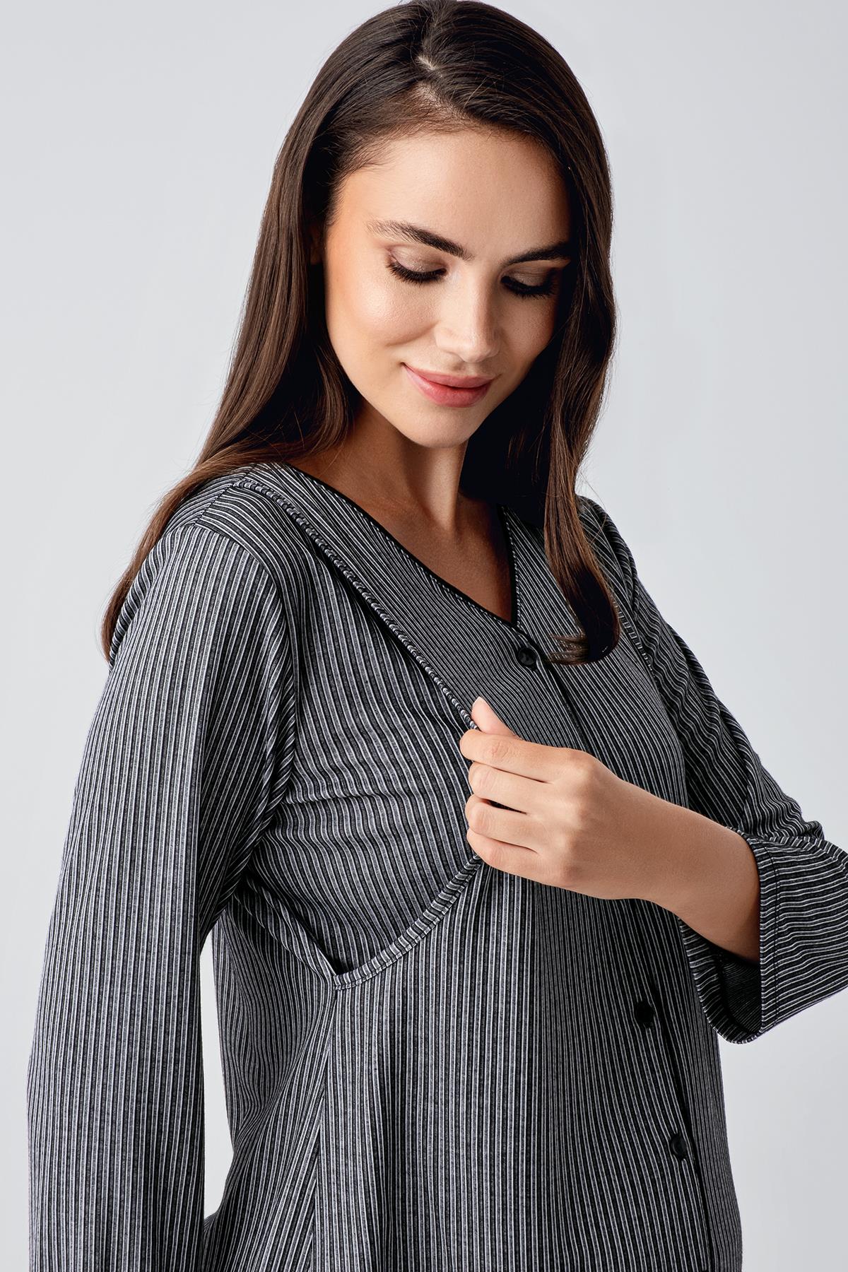 Double Breastfeeding Maternity Feeding-Friendly Pajama Set Black - S15207