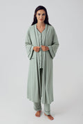 Double Breastfeeding 3-Piece Maternity Feeding-Friendly Pajama & Robe Set Green - S15307