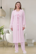 Delicate Lace Collar 3-Piece Maternity Feeding-Friendly Pajama & Robe Set Pink - C1541