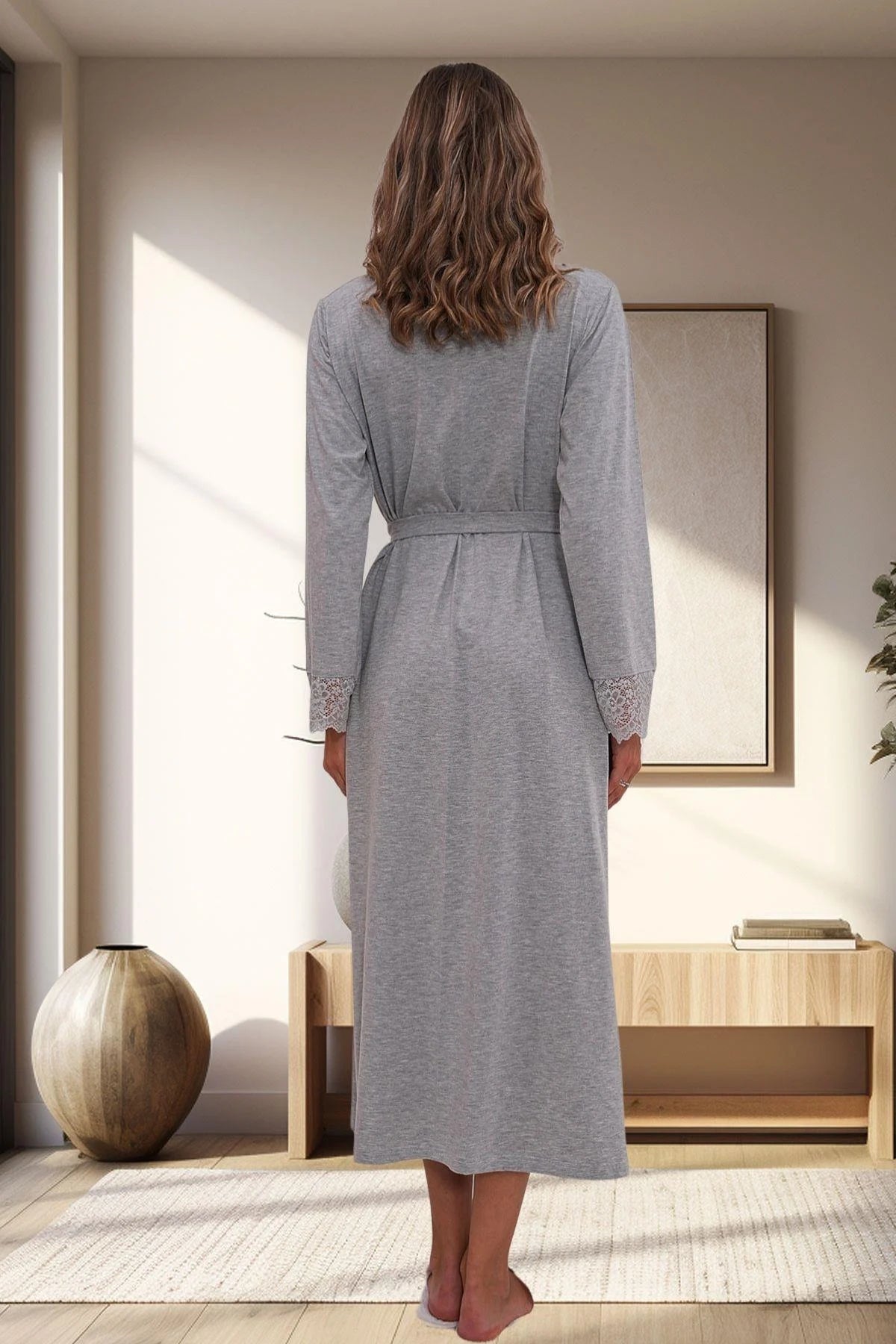 Lace Sleeve Maternity Robe Grey - C1543
