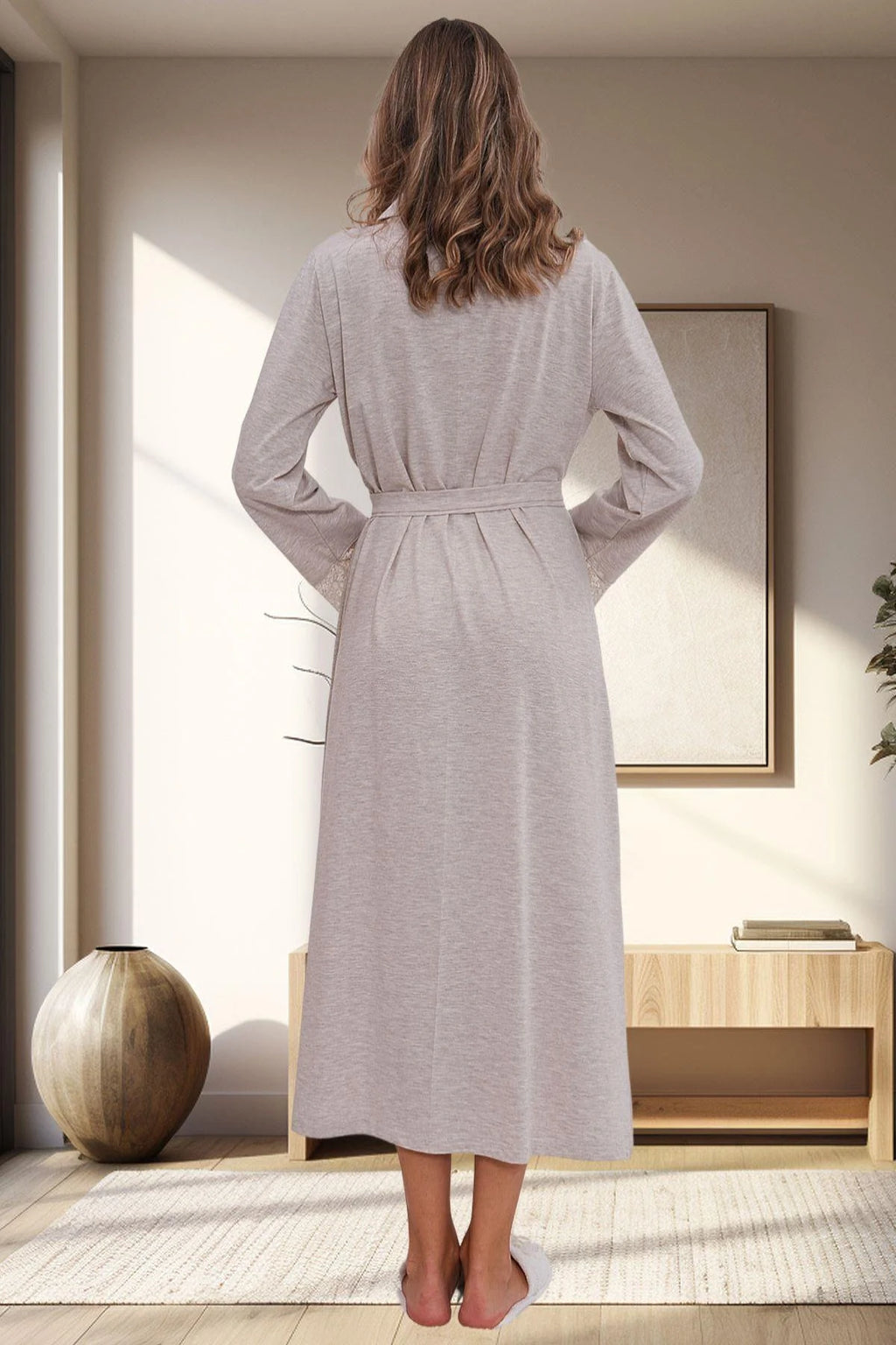 Lace Sleeve Maternity Robe Mink - C1543
