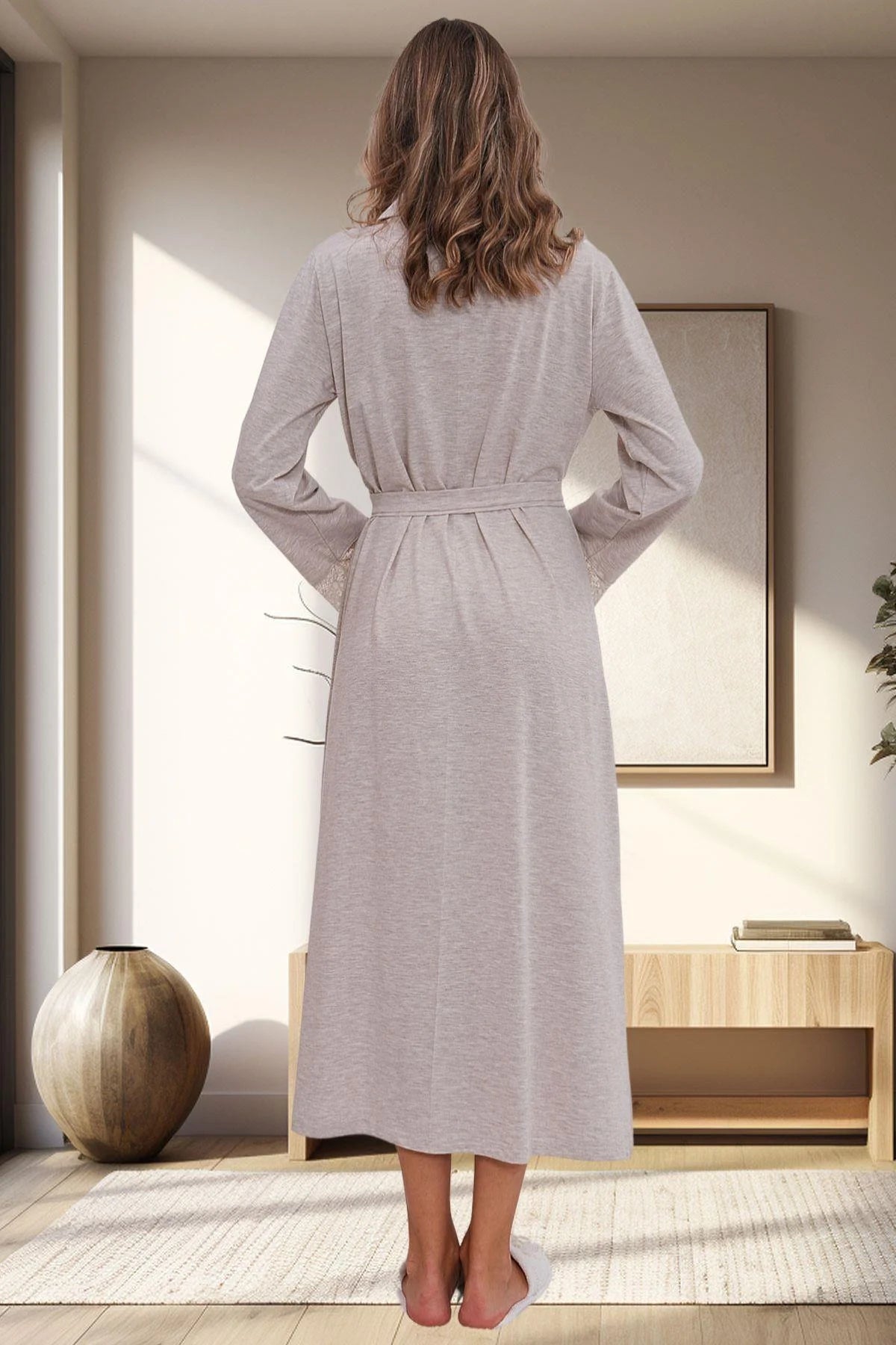 Lace Sleeve Maternity Robe Mink - C1543