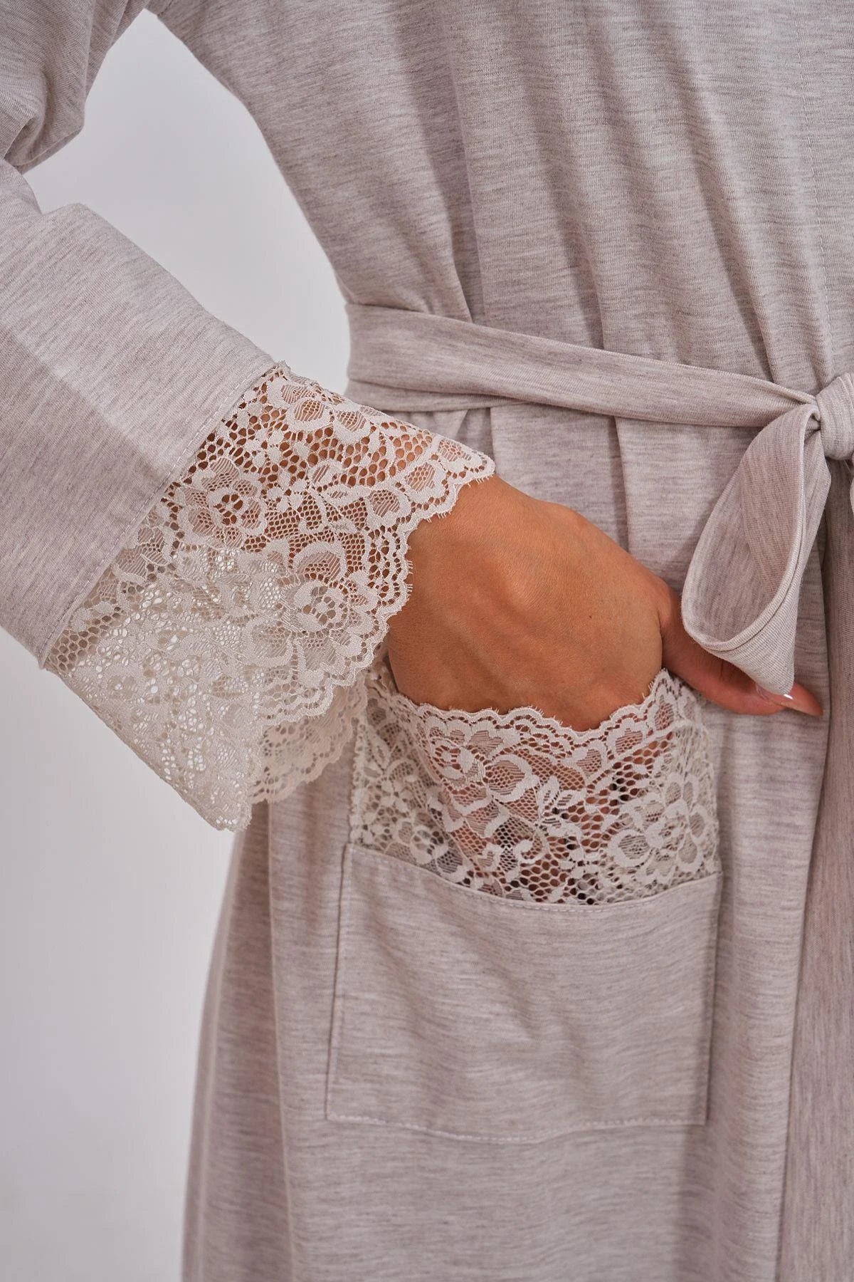 Lace Sleeve Maternity Robe Mink - C1543