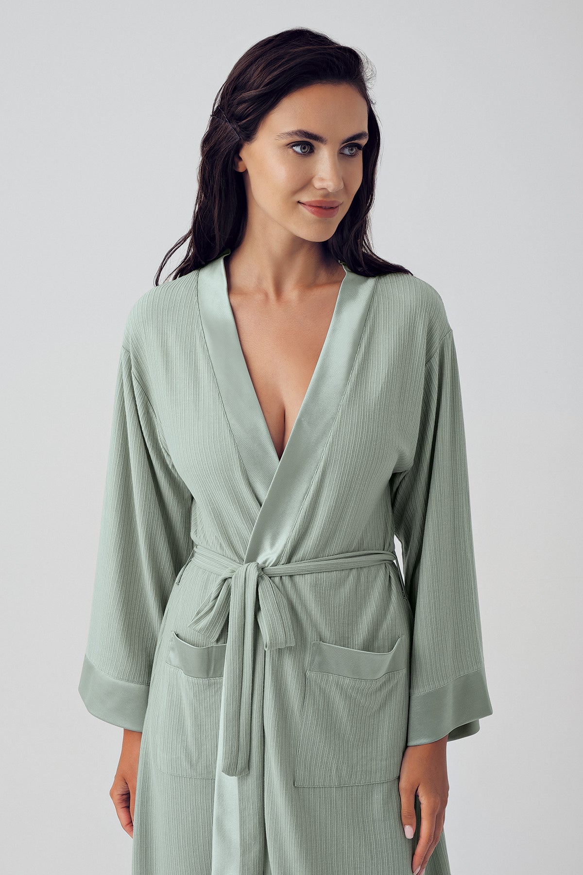 Bias Detailed Maternity Robe Green - S15506