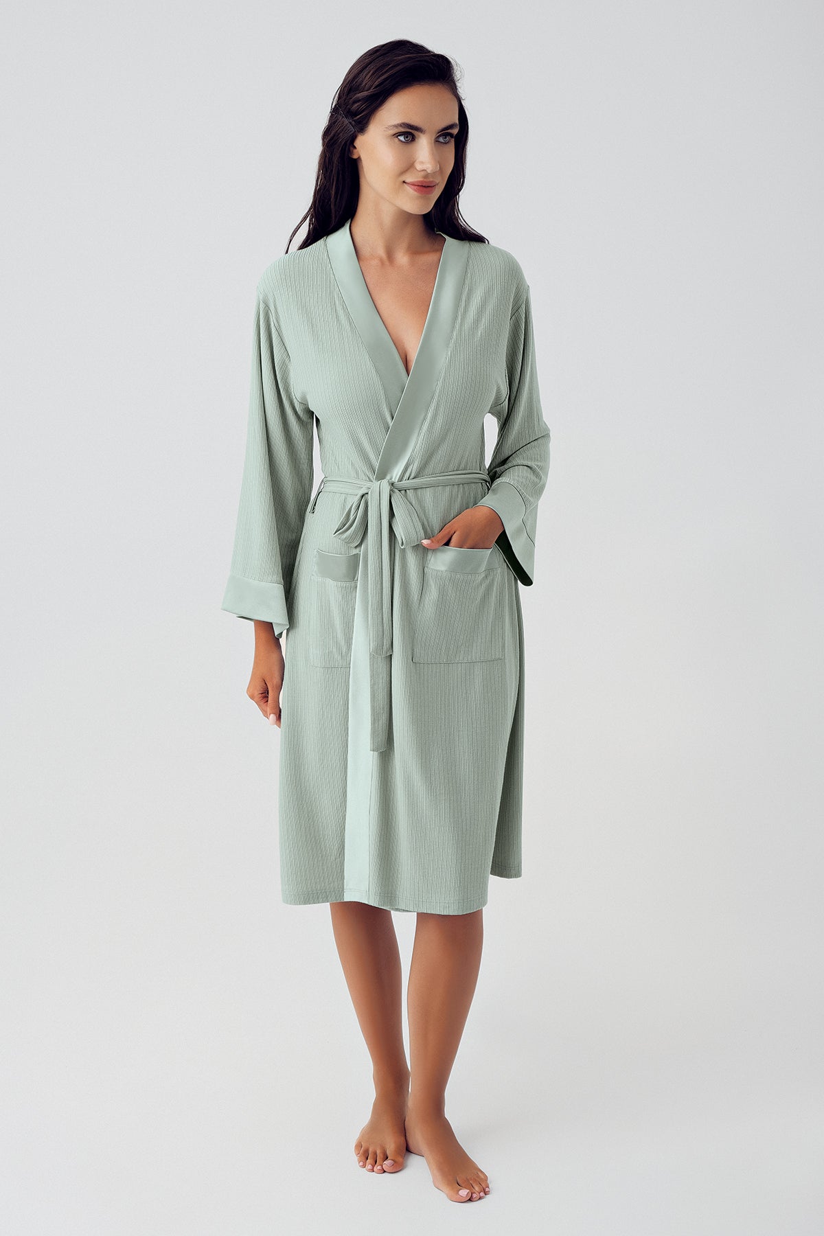 Bias Detailed Maternity Robe Green - S15506
