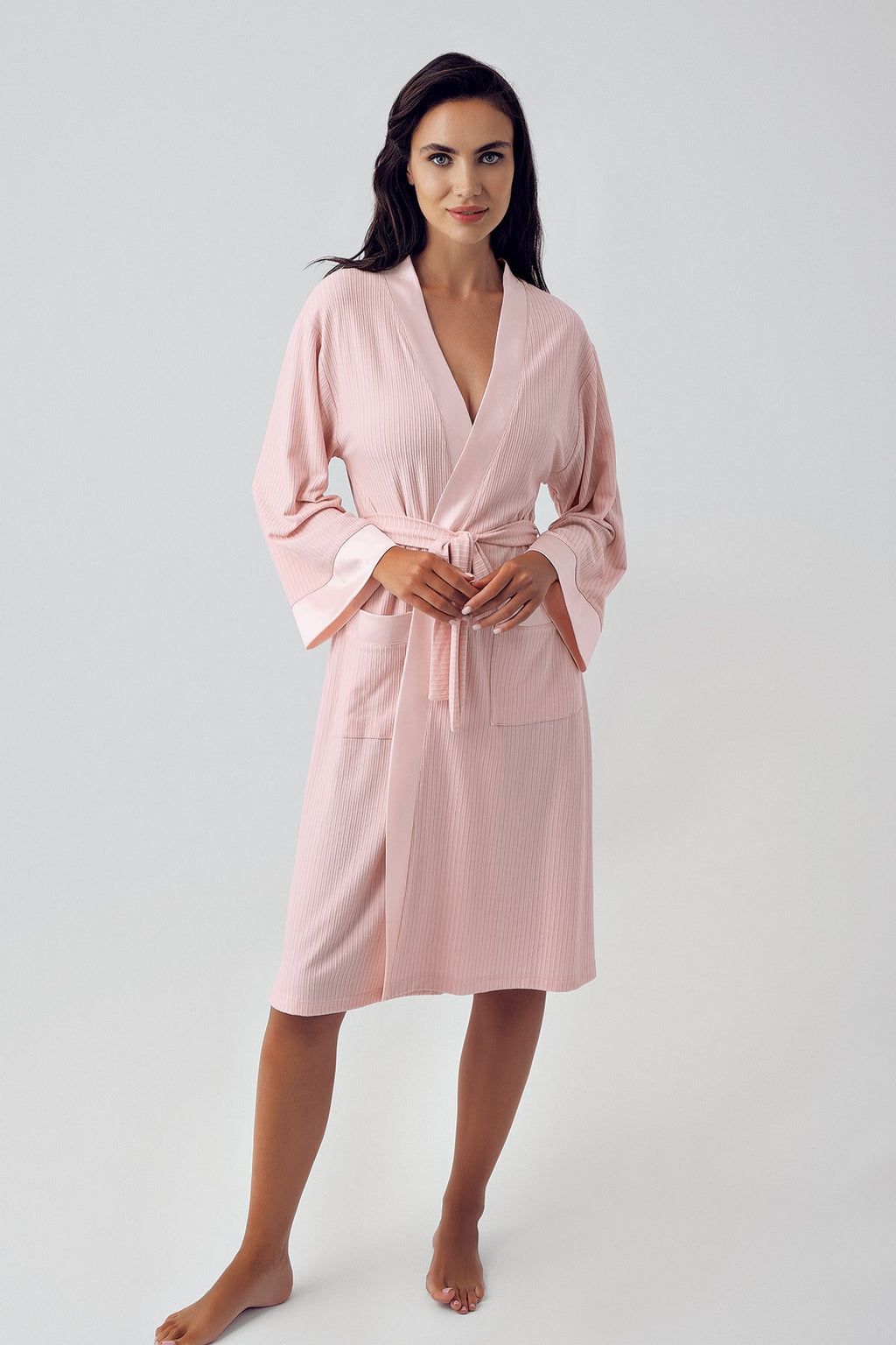 Bias Detailed Maternity Robe Powder - S15506