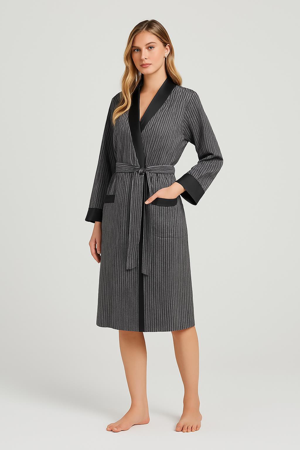 Bias Detailed Maternity Robe Black - S15506