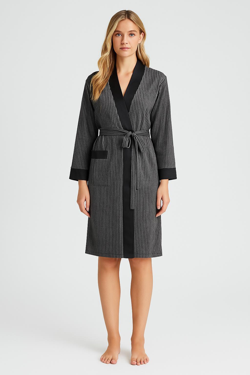 Bias Detailed Maternity Robe Black - S15506
