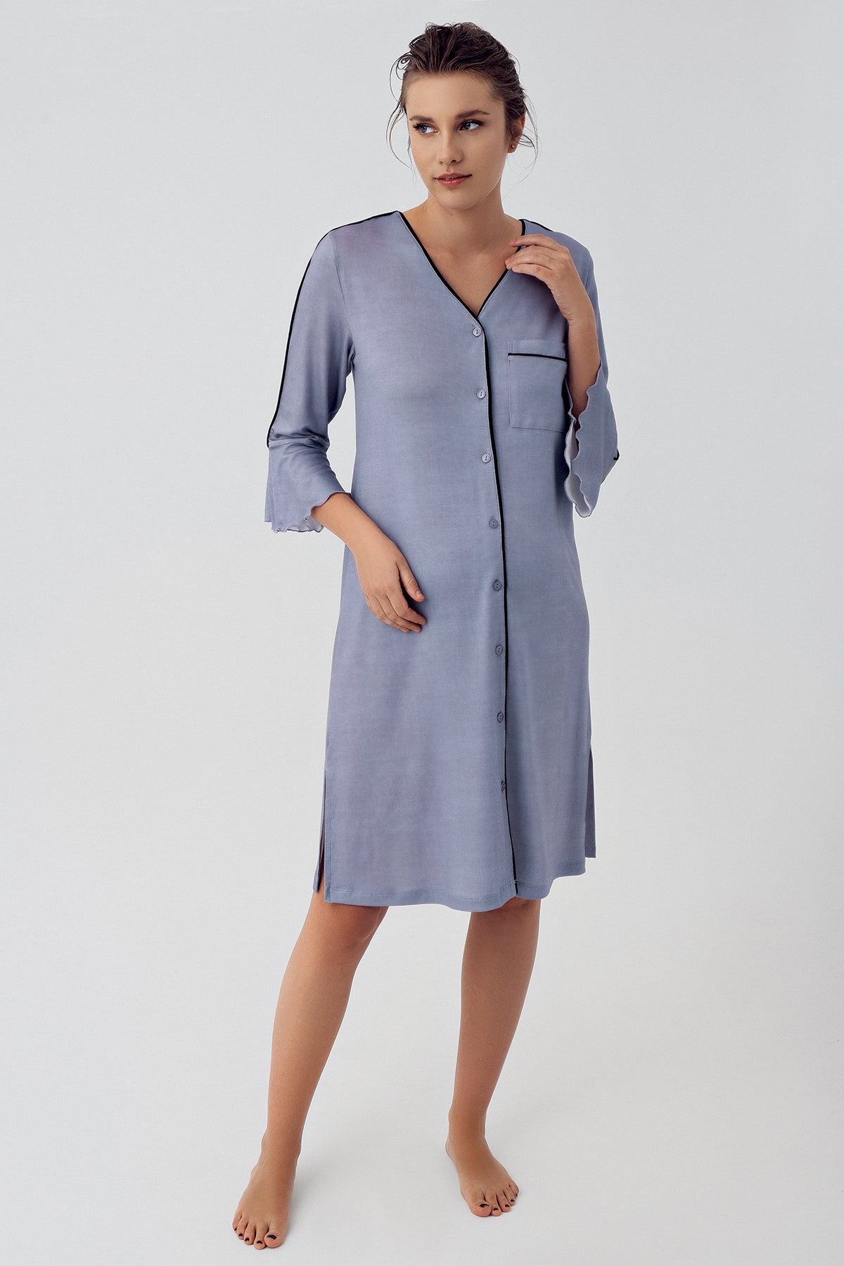 Strip Maternity Feeding-Friendly Nightgown Indigo - S16107