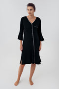 Strip Maternity Feeding-Friendly Nightgown Black - S16107