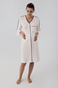 Strip Maternity Feeding-Friendly Nightgown Ecru - S16107