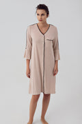 Strip Maternity Feeding-Friendly Nightgown Beige - S16107