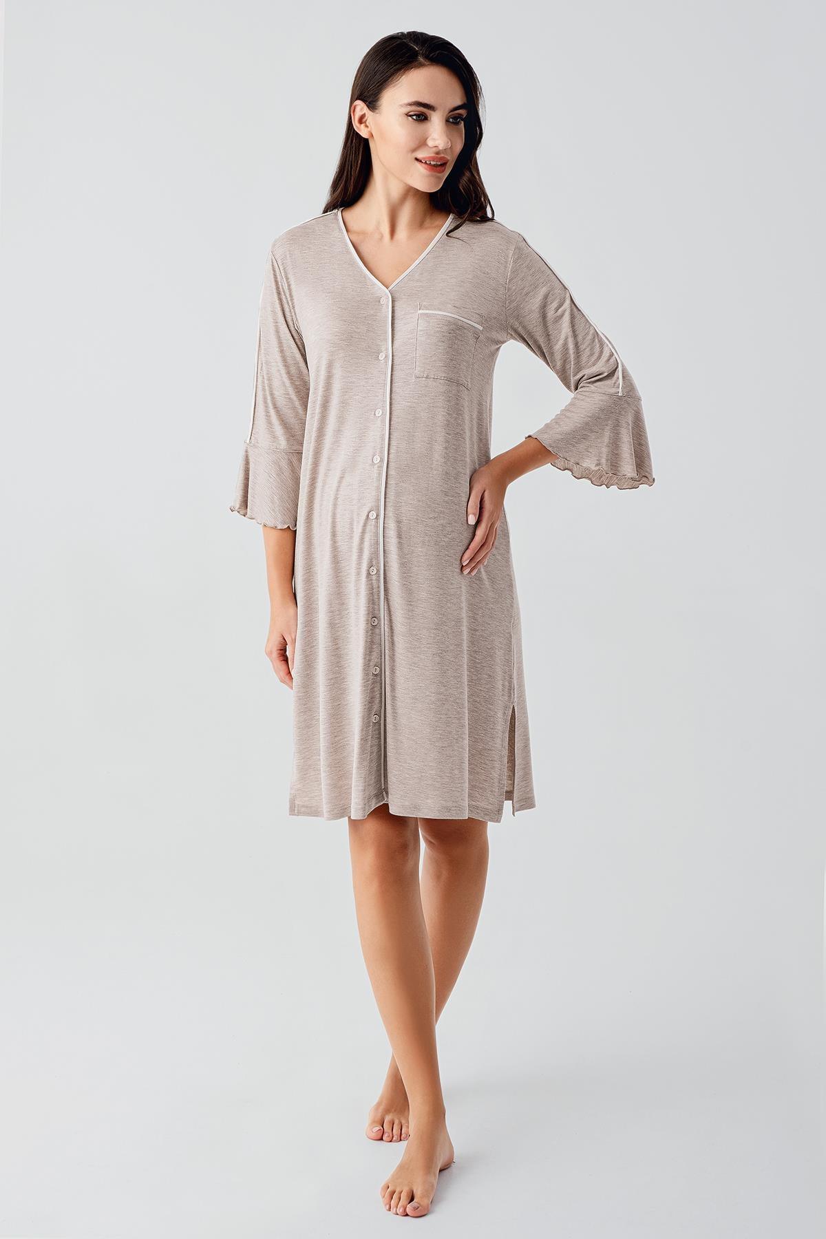 Strip Maternity Feeding-Friendly Nightgown Beige - S16107