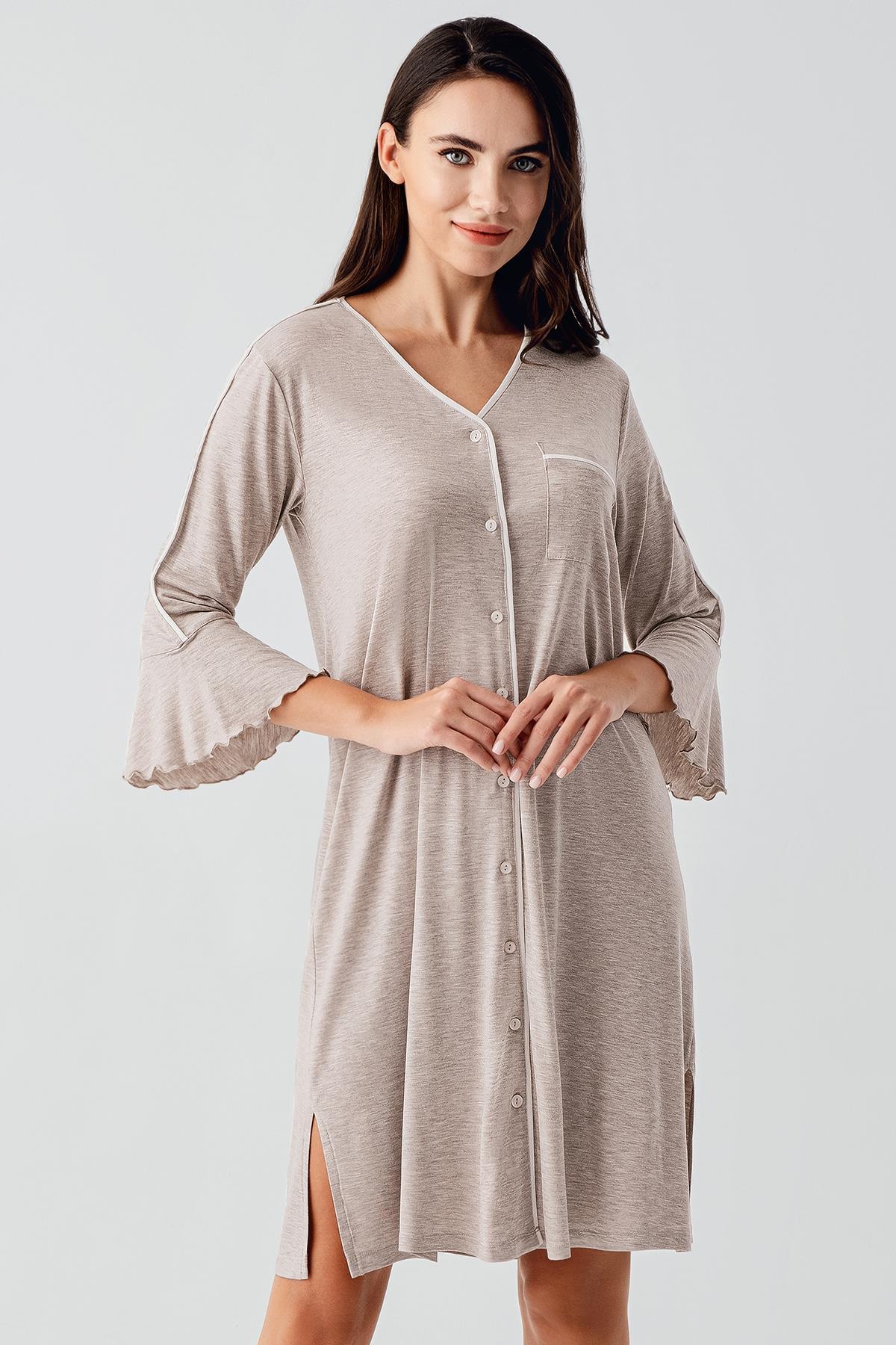 Strip Maternity Feeding-Friendly Nightgown Beige - S16107