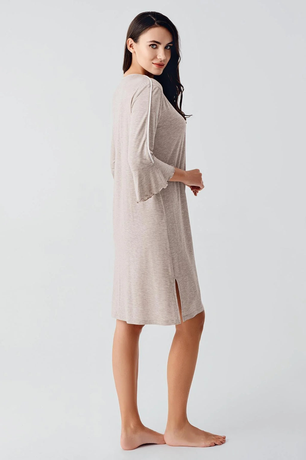 Strip Maternity Feeding-Friendly Nightgown Beige - S16107