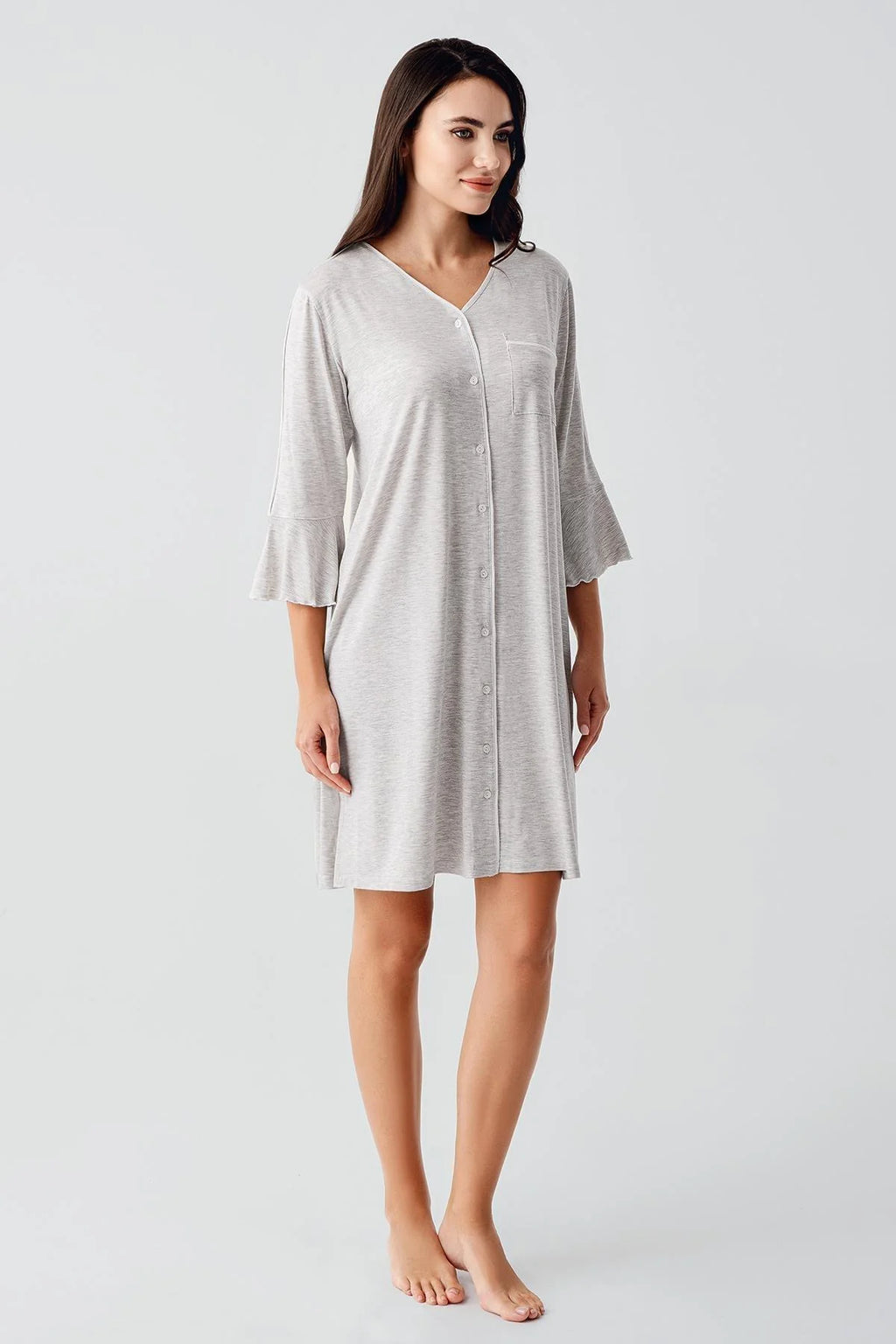 Strip Maternity Feeding-Friendly Nightgown Grey - S16107