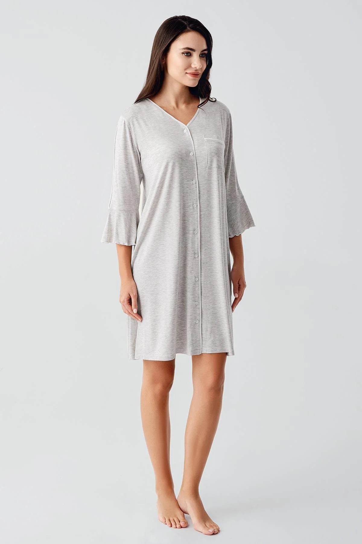 Strip Maternity Feeding-Friendly Nightgown Grey - S16107