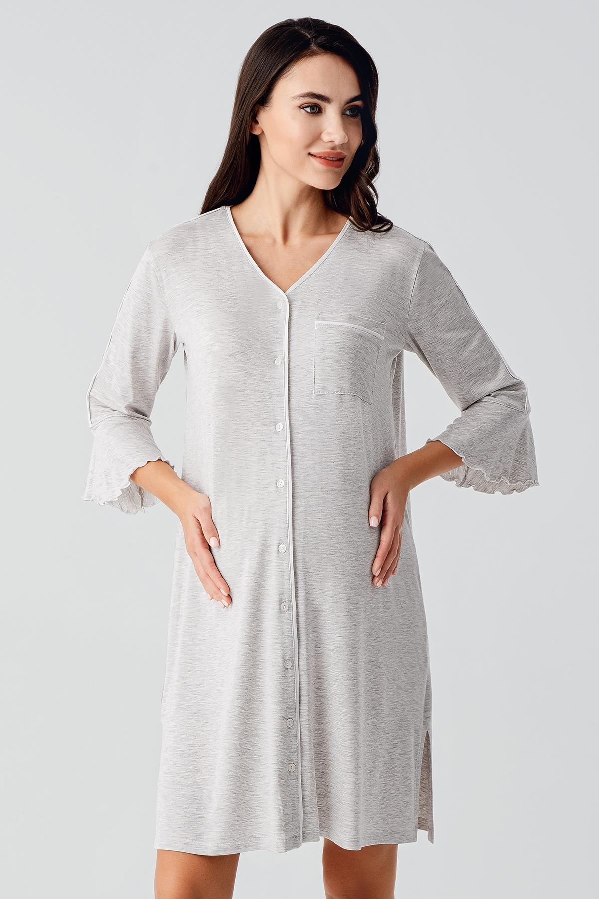 Strip Maternity Feeding-Friendly Nightgown Grey - S16107